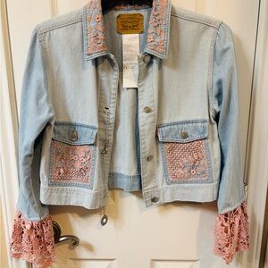 Levi's Upcycled Jean Jacket with pink lace